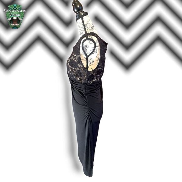 VINTAGE 1990’s Whimsygoth Stretch Nude Lace Little Black Dress, Size 14 Plus Siz - Picture 3 of 7